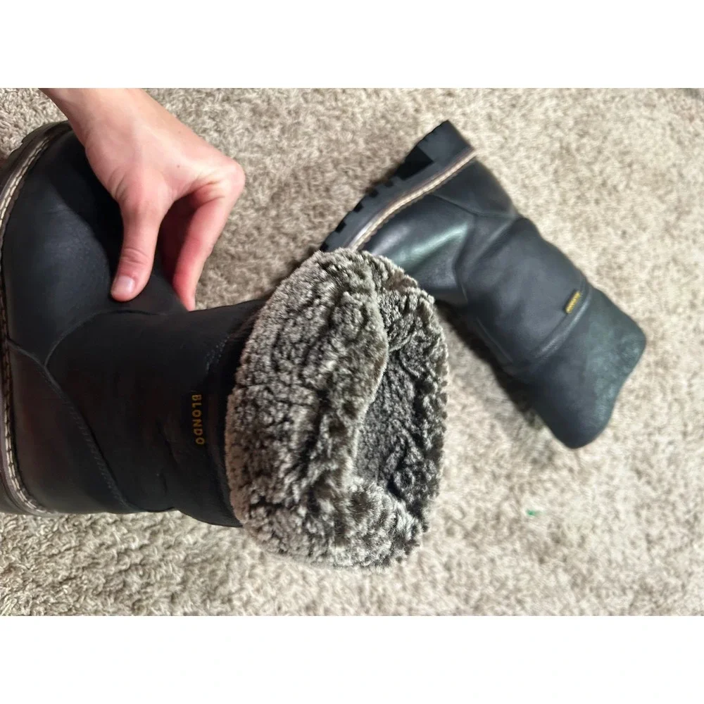 Vintage Blondo Black Leather Shearling Winter Boot Lug Sole 7 Utility Boho Apres